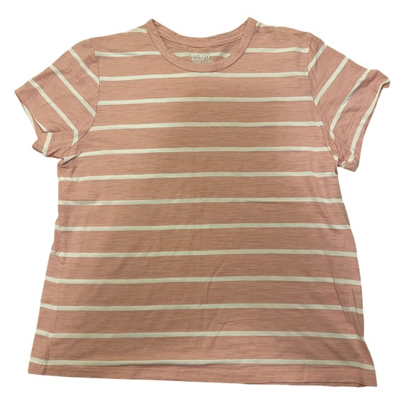 Time and Tru Girls Pink Striped Short Sleeve T-Shirt Size L (12-14) - Picture 1 of 5